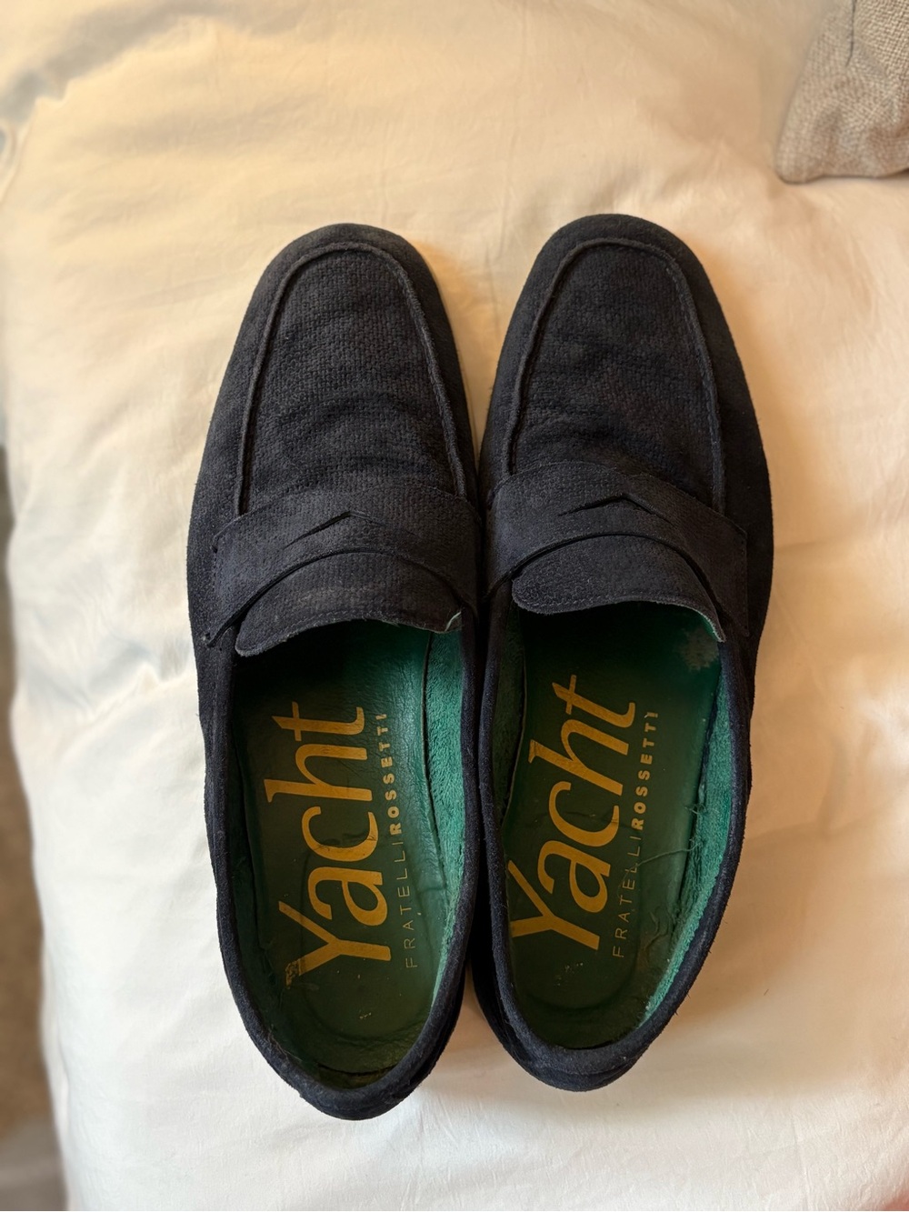 MSRP $400+ Fratelli Rossetti Navy Suede Penny Loafers (fits Men’s US 12) *Read